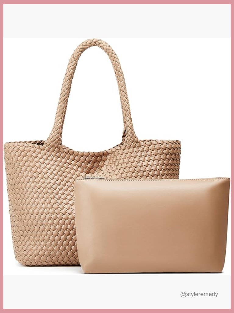 Woven Vegan Leather Tote Bag With Detachable Clutch